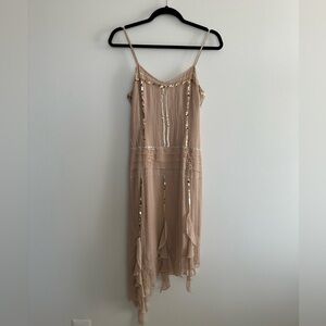 100% Silk Beaded Great Gatsby Blush Pink/Cream Dress (Size Small)